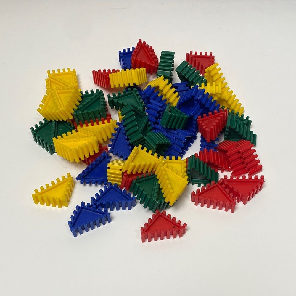 Seventy One Piece Colorful Interlocking Triangle Building Blocks for Kids.